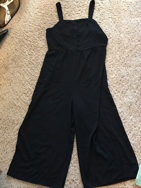 Black Wide-Leg Button-Front Jumpsuit with Straps